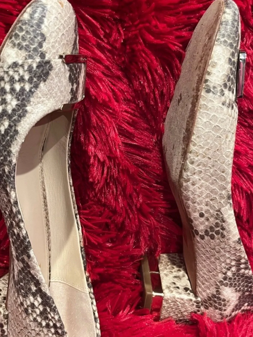 Coach Women's Beige Snake-Print Leather Flats Y2K